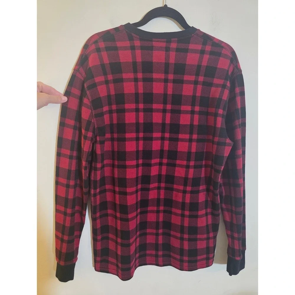 Polo Ralph Lauren Mens XL Red Black Buffalo Plaid Waffle‎ Knit Thermal Shirt